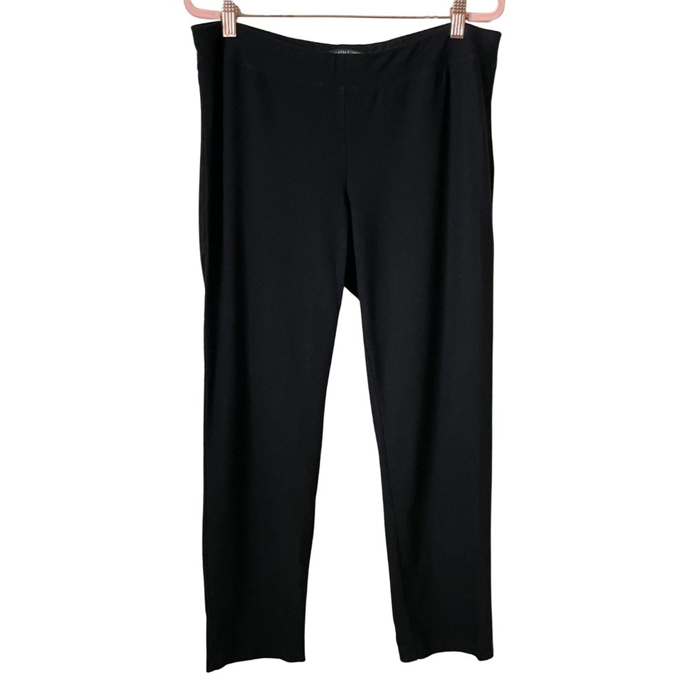 Eileen Fisher Pants Womens Medium Black Washable Crepe Ankle Pull‎ On Stretchy